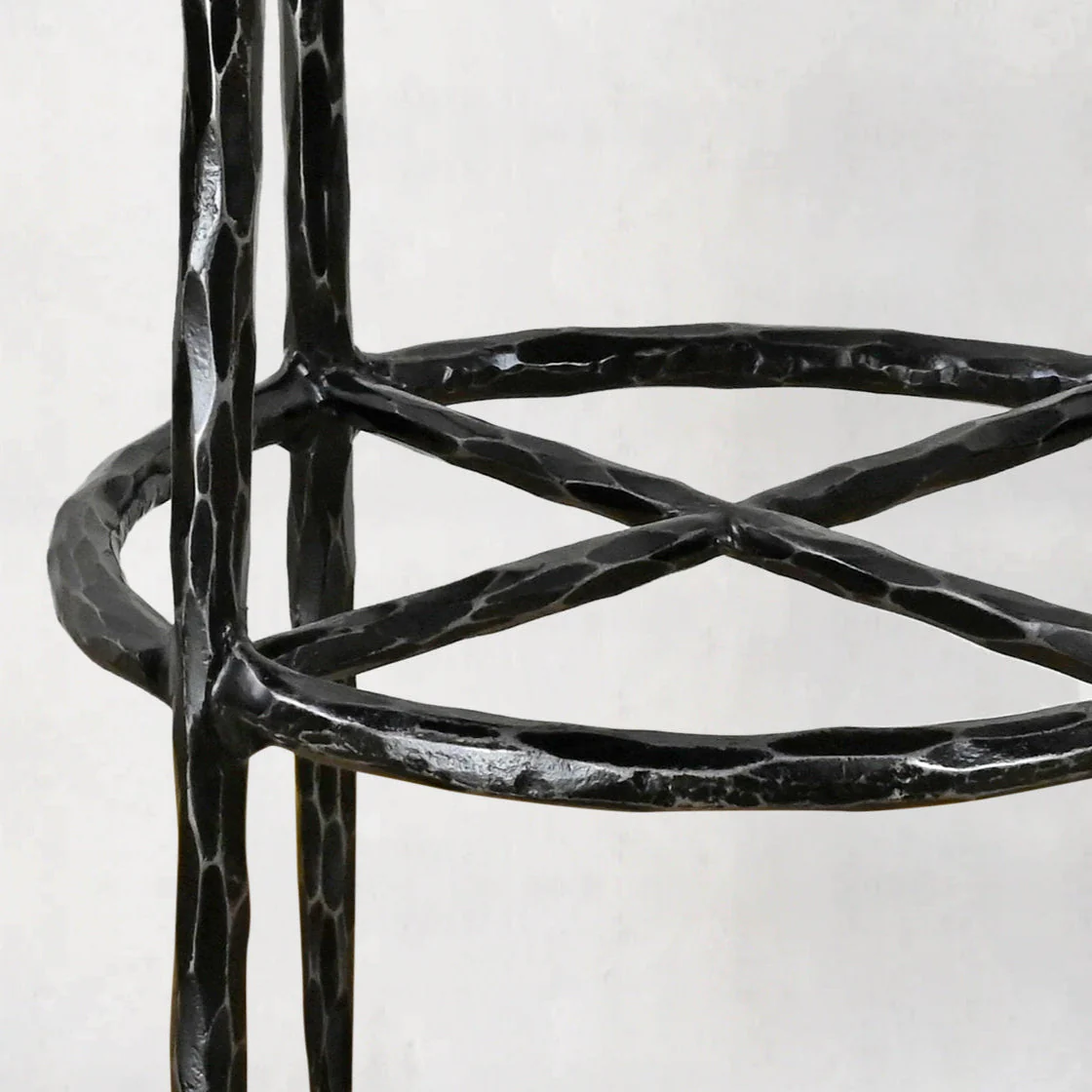 Hand-Forged Metal Backless Fabric Swivel Stool - Image 5