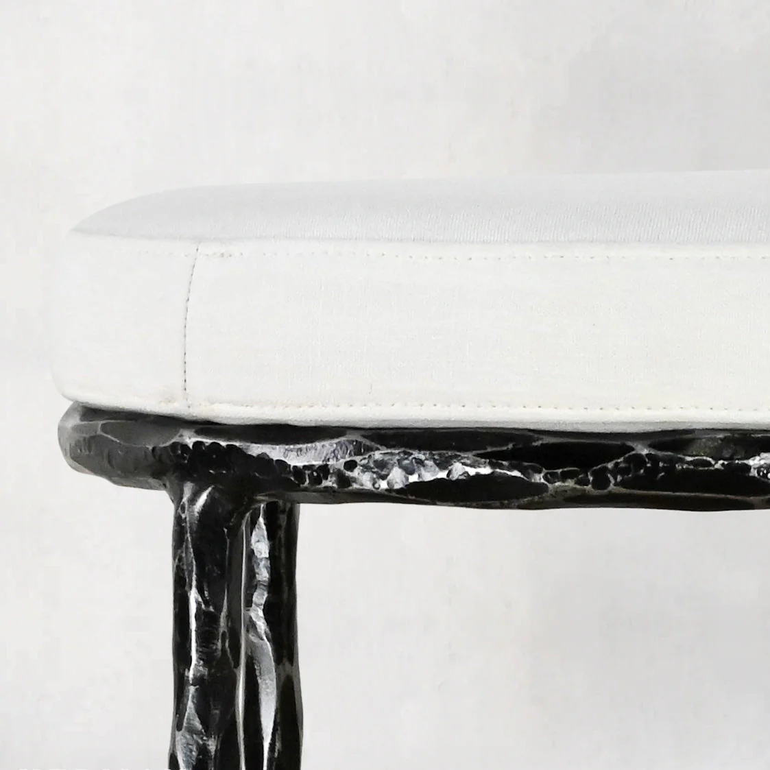 Hand-Forged Metal Backless Fabric Swivel Stool - Image 6