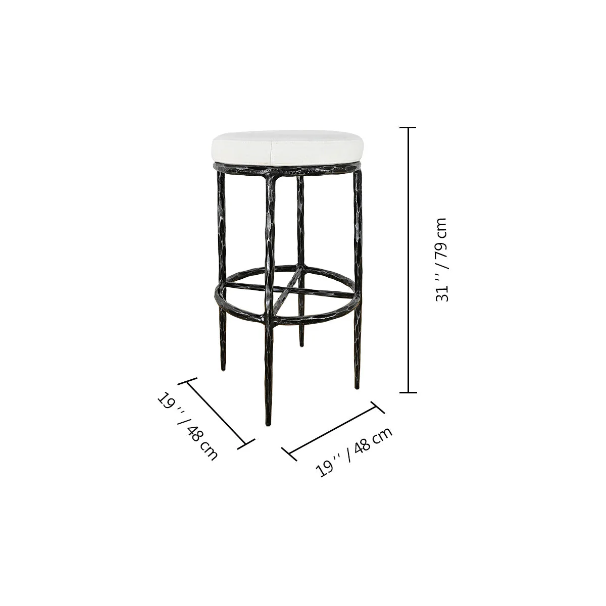 Hand-Forged Metal Backless Fabric Swivel Stool - Image 7