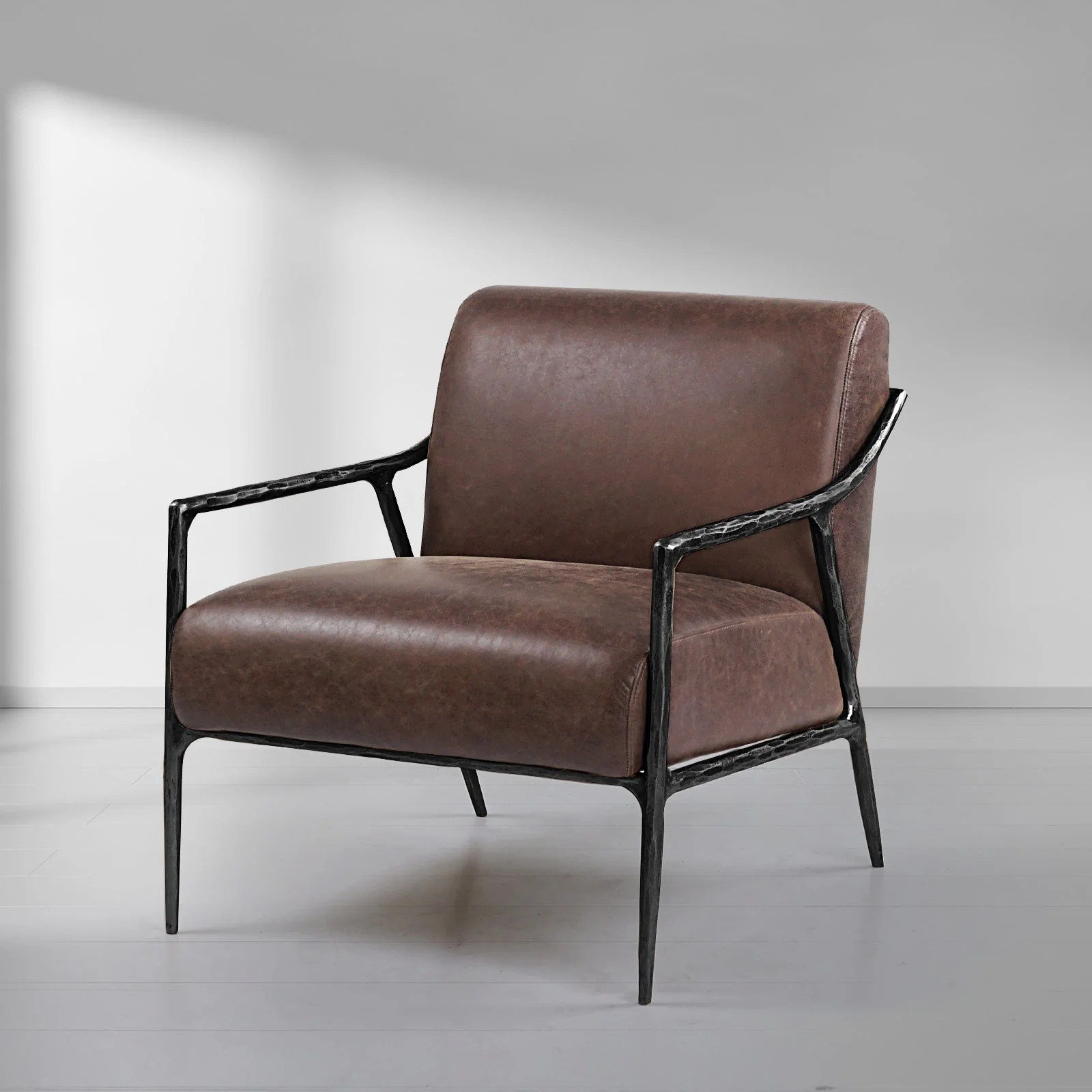 Hand-Forged Metal Brown Leather Accent Chair - Image 18