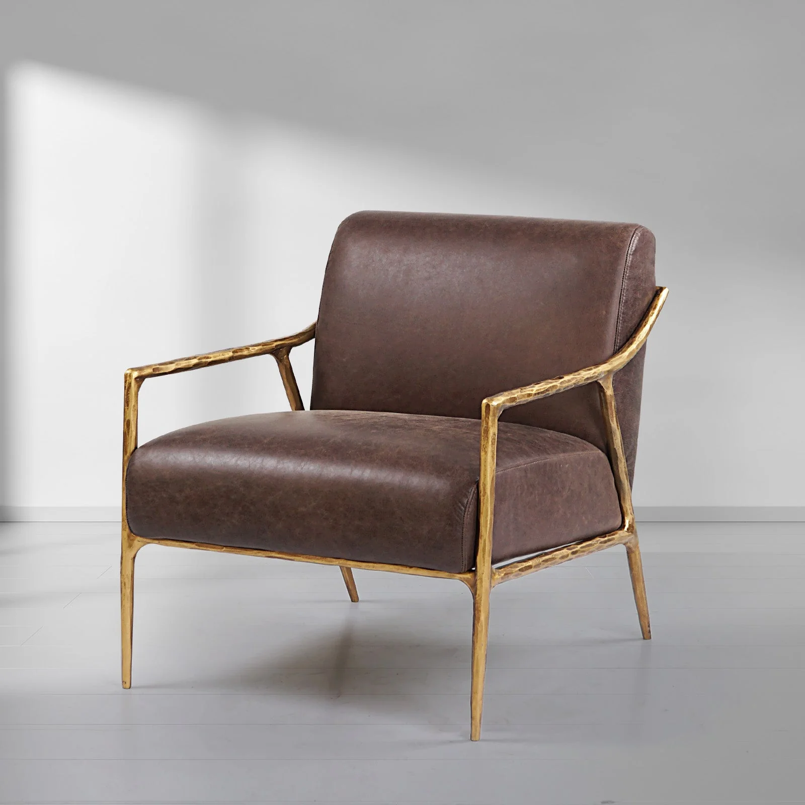 Hand-Forged Metal Brown Leather Accent Chair - Image 2