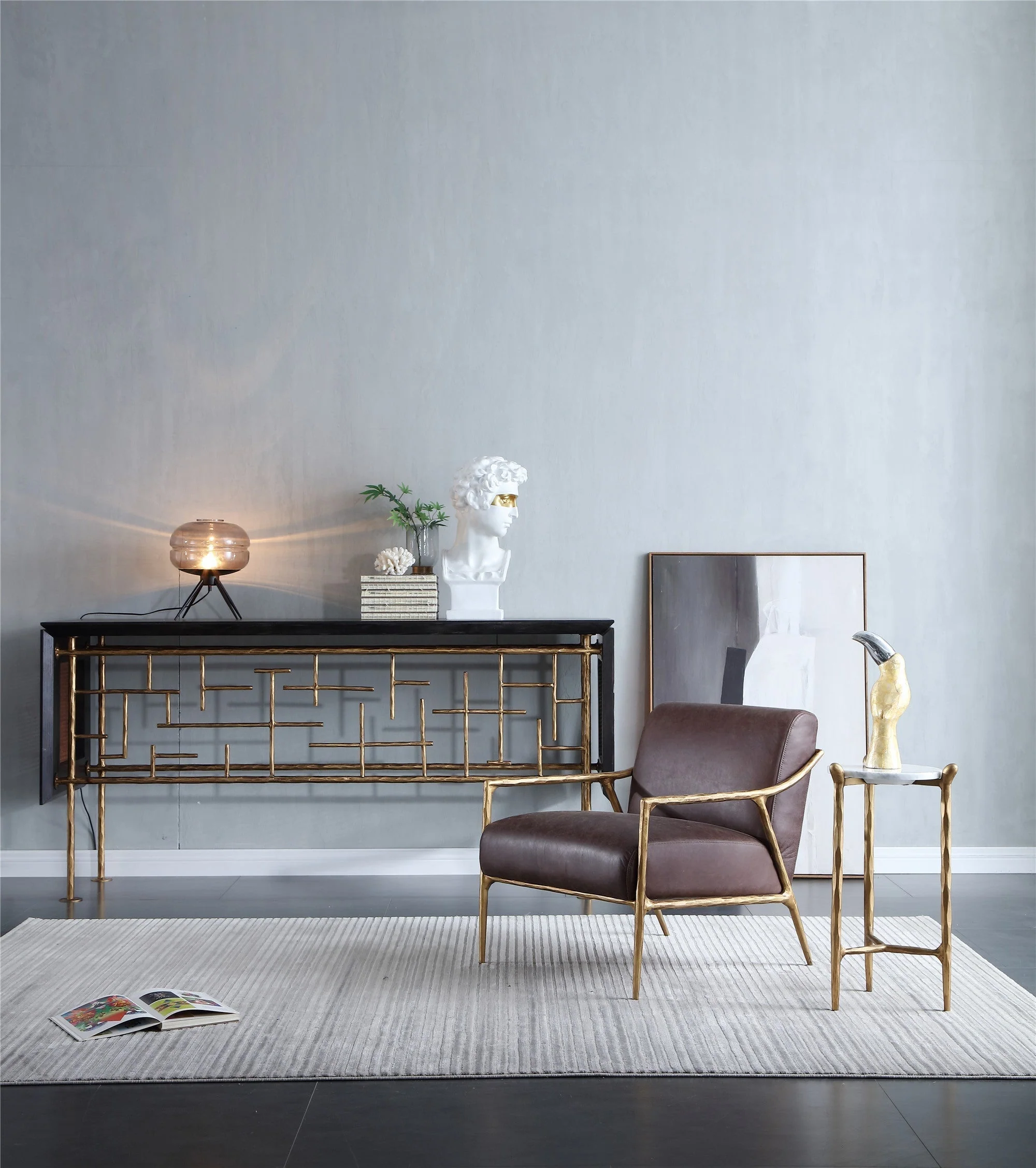 Hand-Forged Metal Brown Leather Accent Chair - Image 3