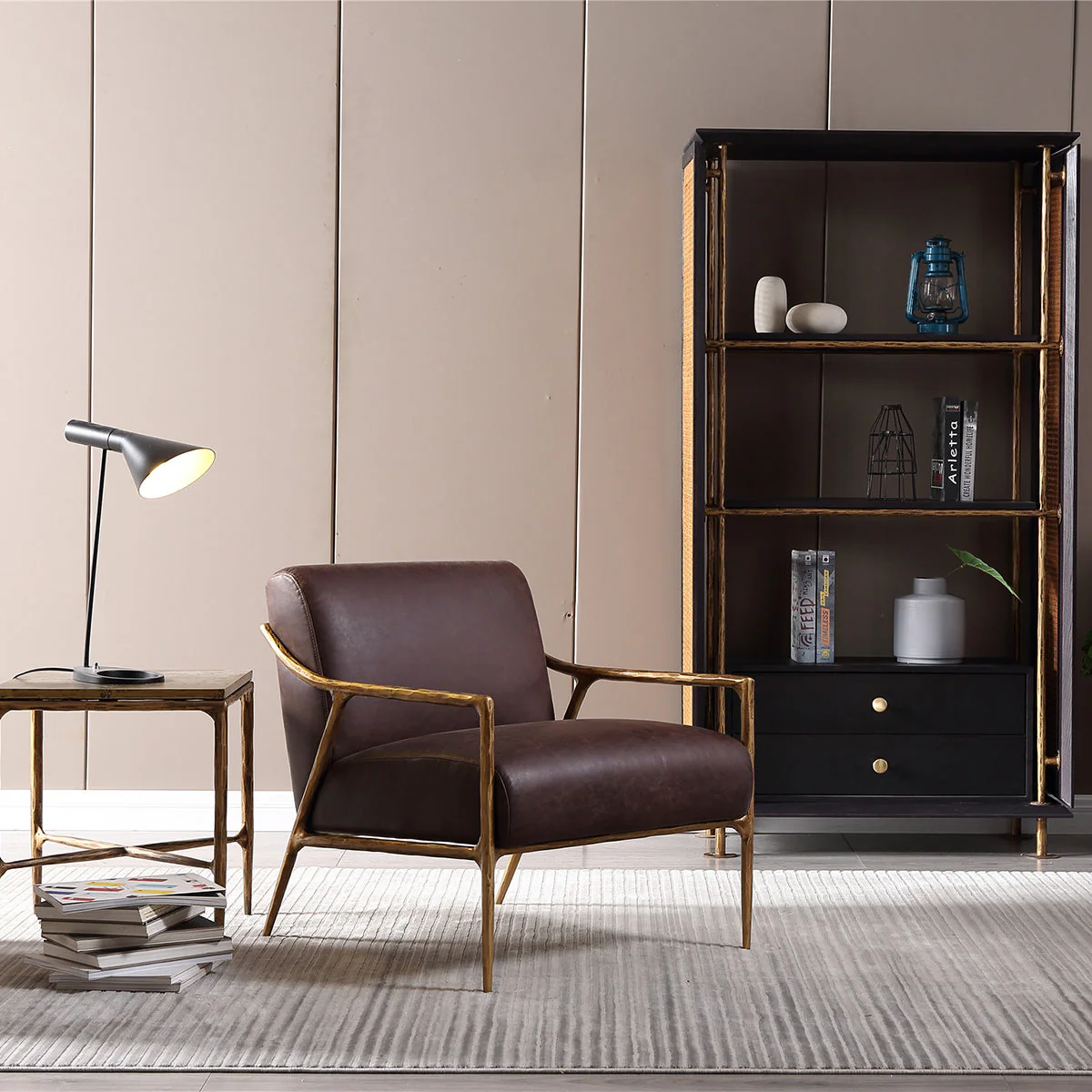 Hand-Forged Metal Brown Leather Accent Chair - Image 4