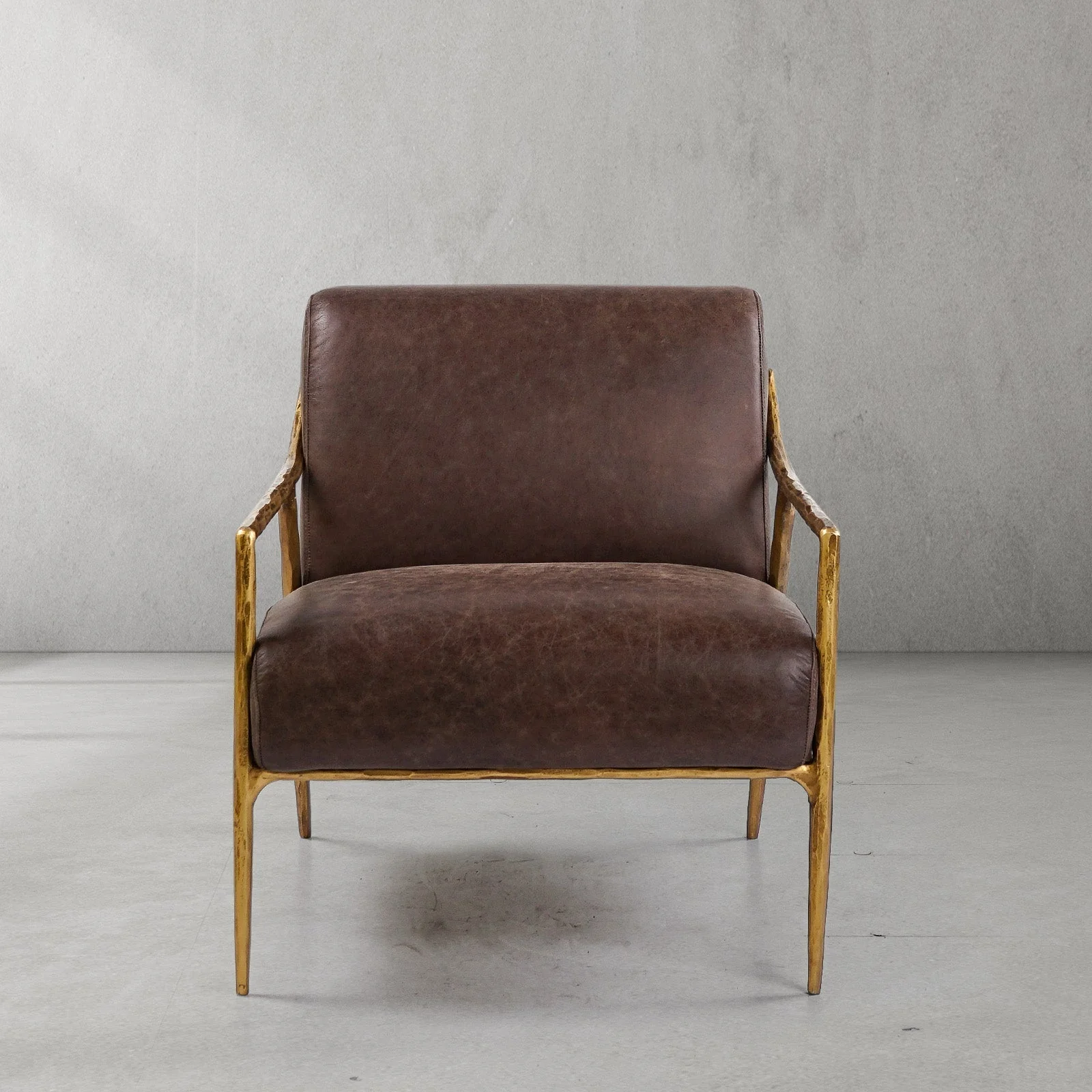 Hand-Forged Metal Brown Leather Accent Chair - Image 7