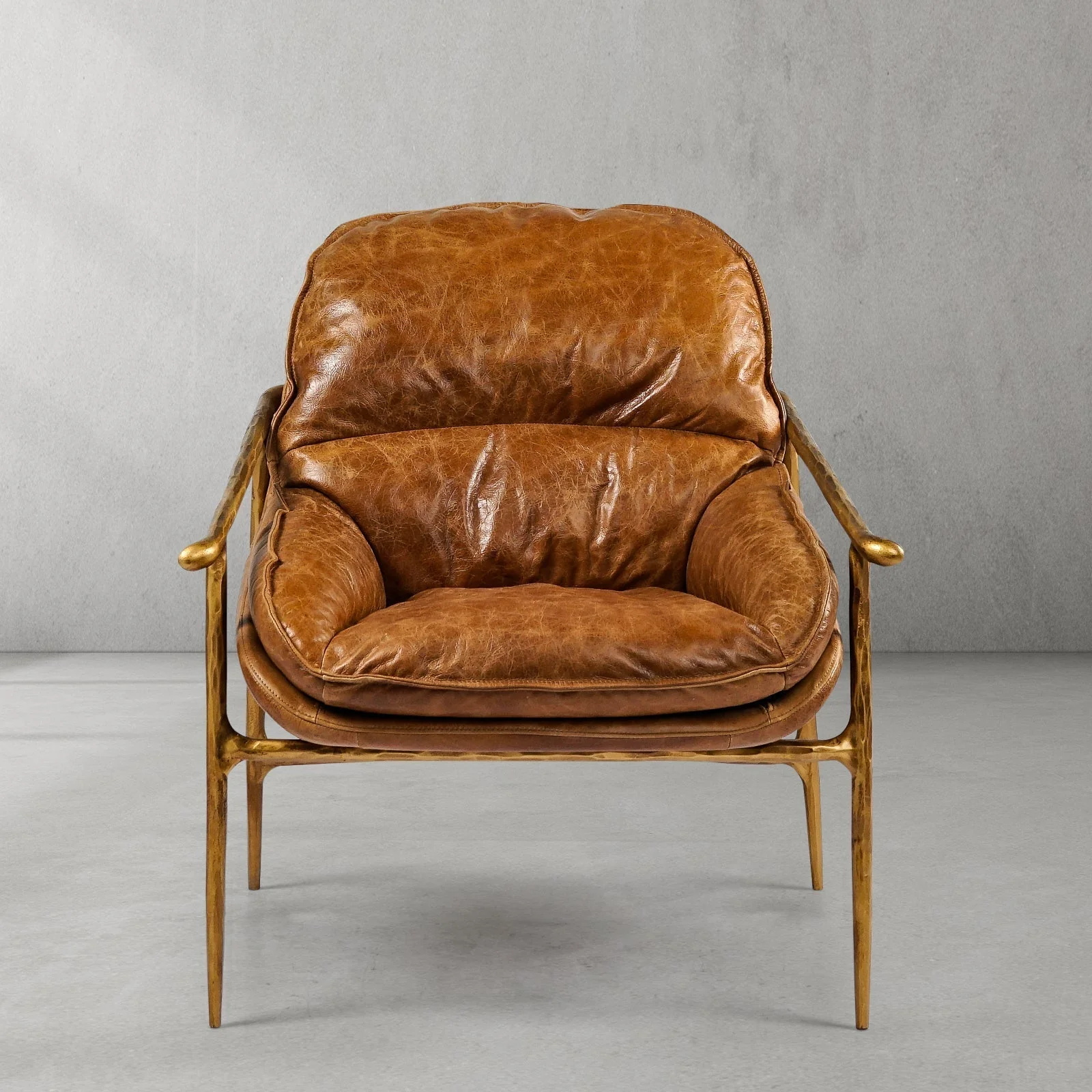 Hand-Forged Metal Brown Leather Accent Chairs - Image 12