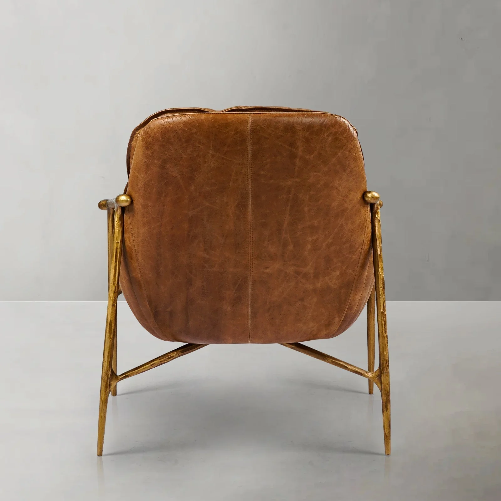 Hand-Forged Metal Brown Leather Accent Chairs - Image 14