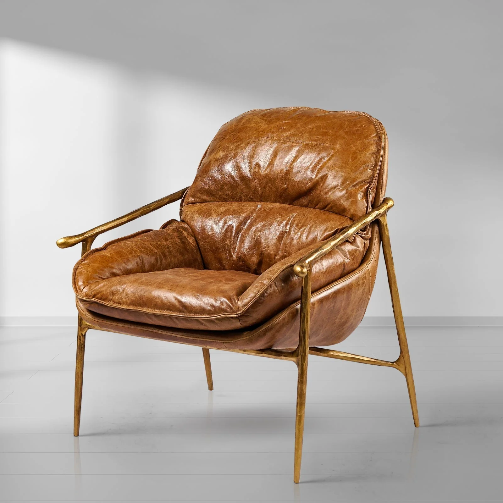 Hand-Forged Metal Brown Leather Accent Chairs - Image 2