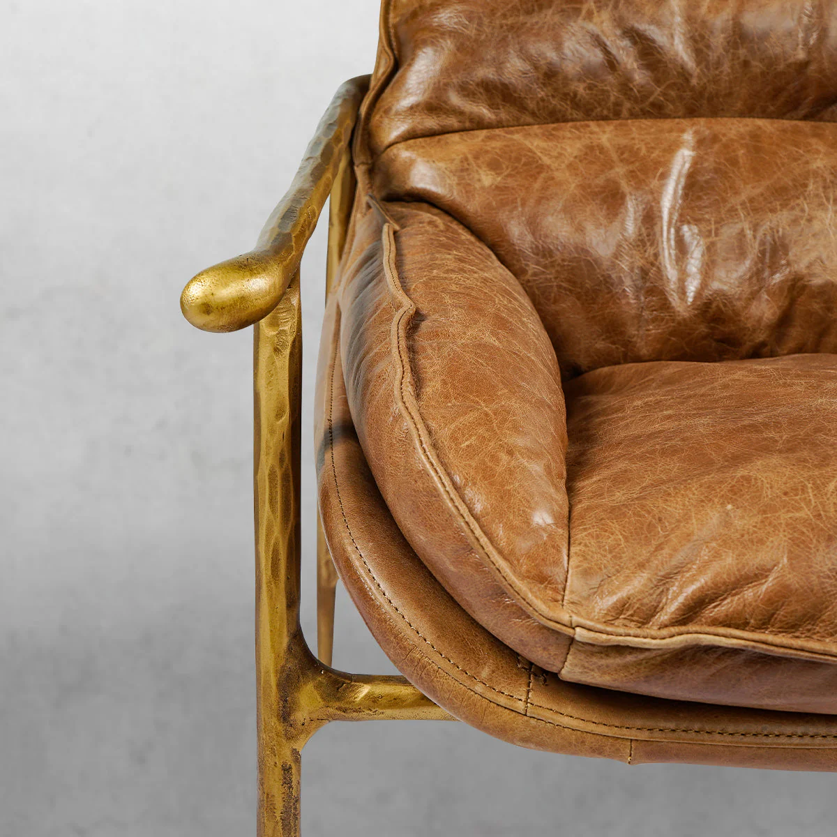 Hand-Forged Metal Brown Leather Accent Chairs - Image 3