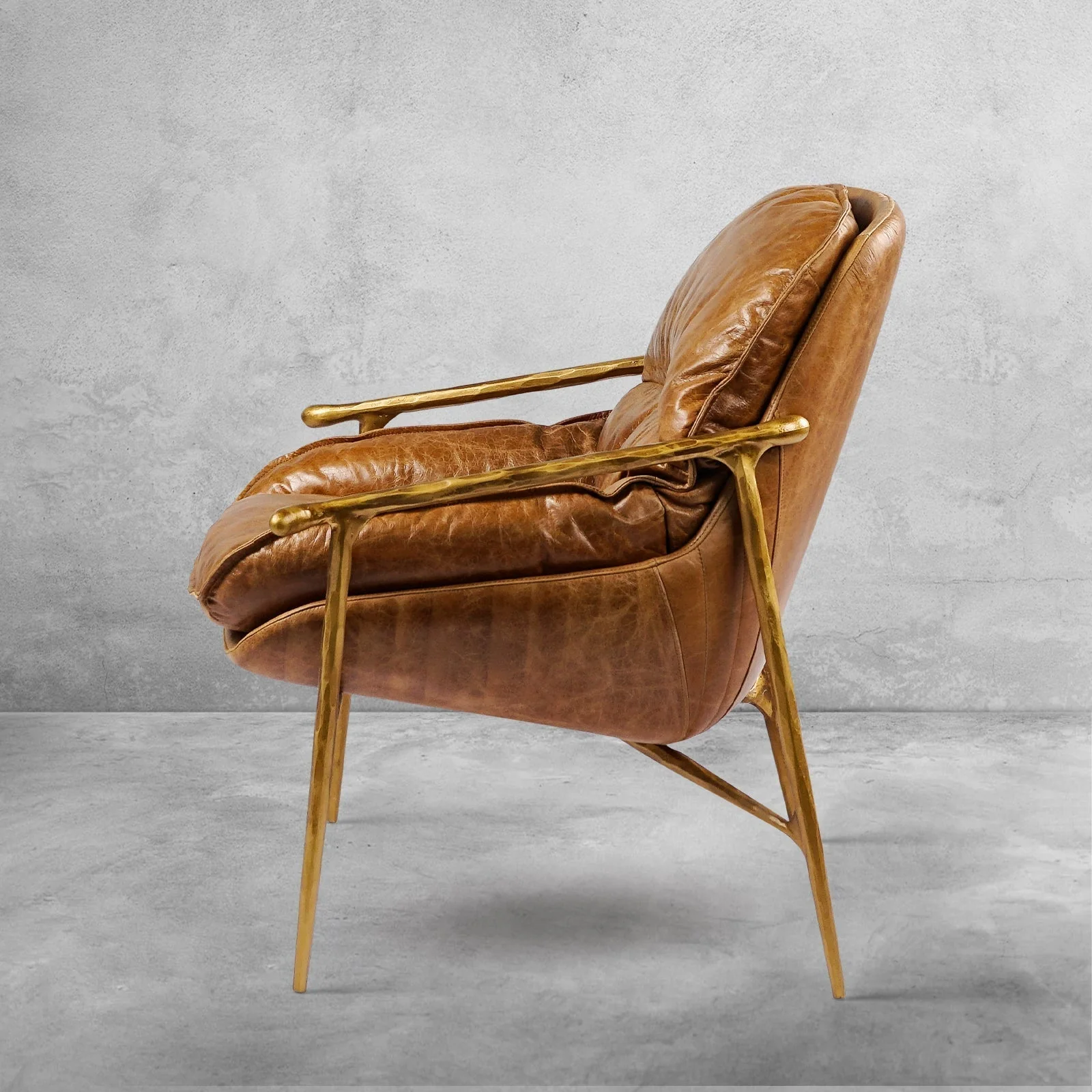Hand-Forged Metal Brown Leather Accent Chairs - Image 4