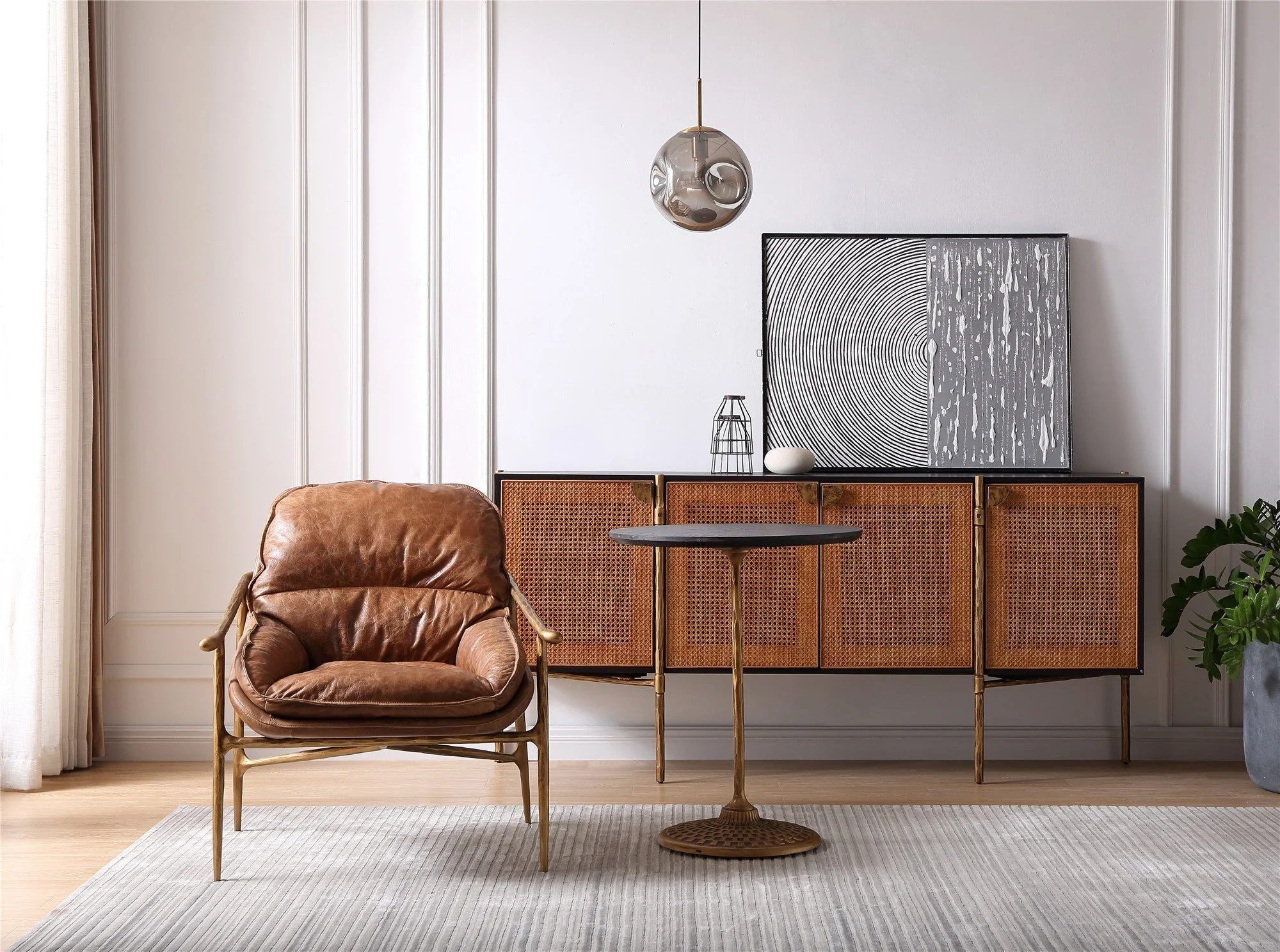 Hand-Forged Metal Brown Leather Accent Chairs - Image 6