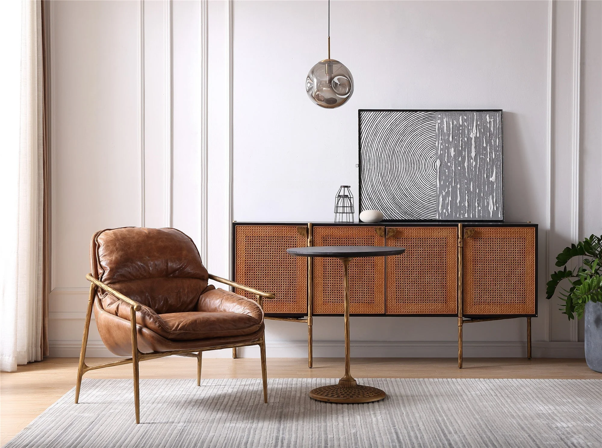 Hand-Forged Metal Brown Leather Accent Chairs - Image 8
