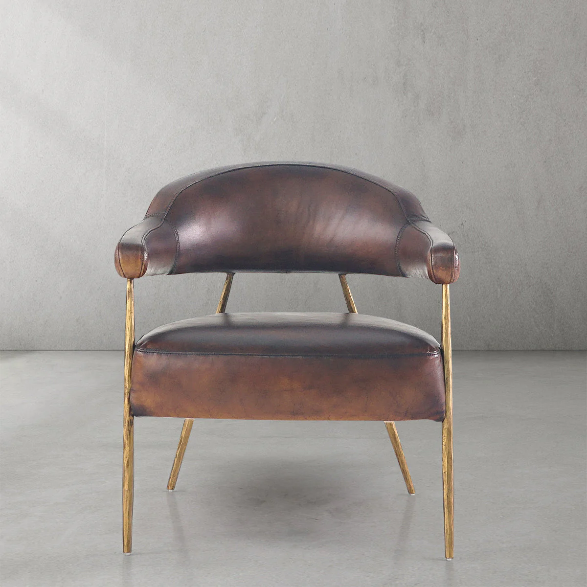 Hand-Forged Metal Brown Leather Lounge Armchair - Image 10