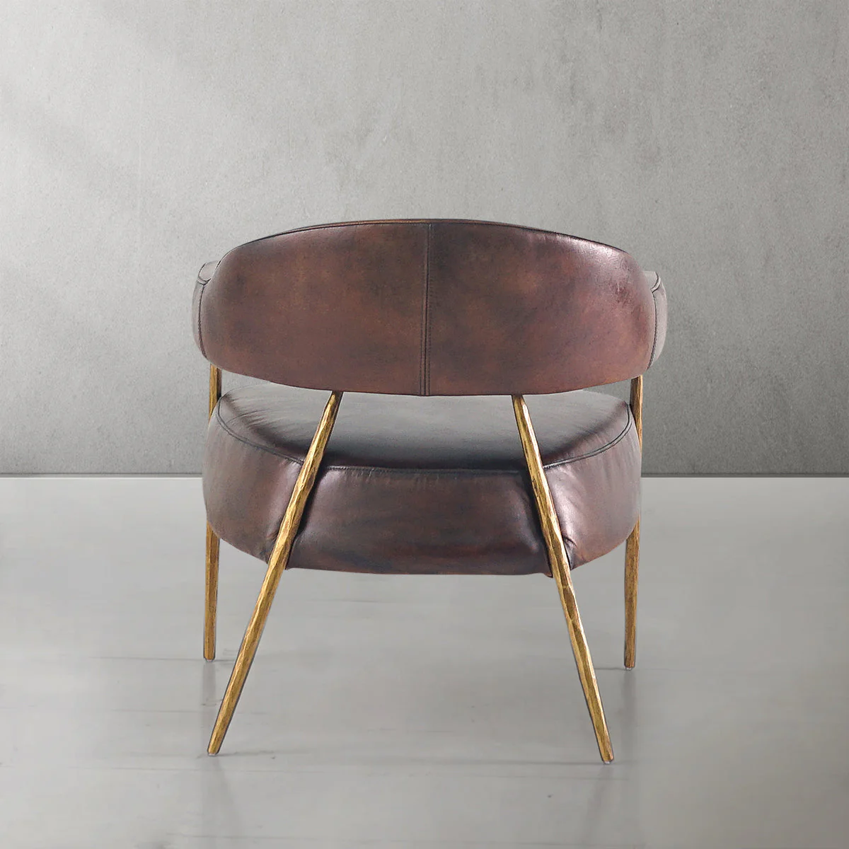 Hand-Forged Metal Brown Leather Lounge Armchair - Image 14
