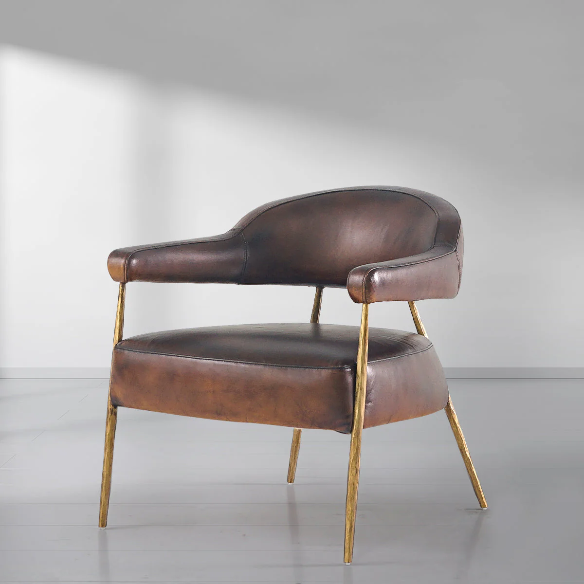 Hand-Forged Metal Brown Leather Lounge Armchair - Image 19