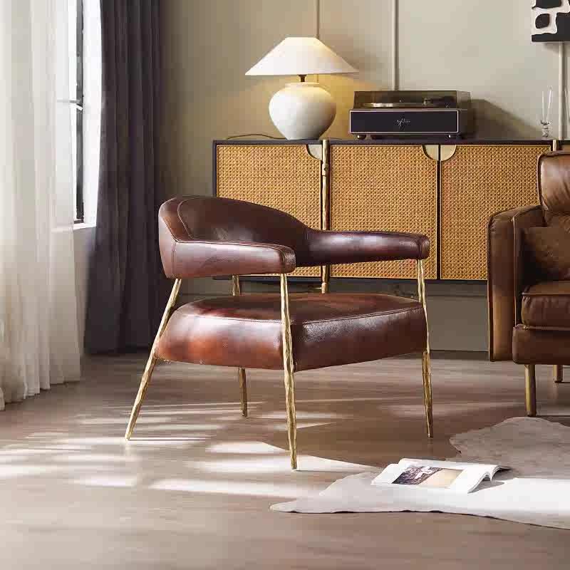 Hand-Forged Metal Brown Leather Lounge Armchair - Image 2
