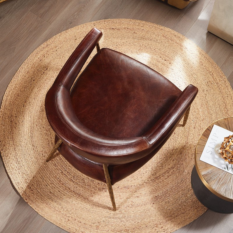 Hand-Forged Metal Brown Leather Lounge Armchair - Image 4