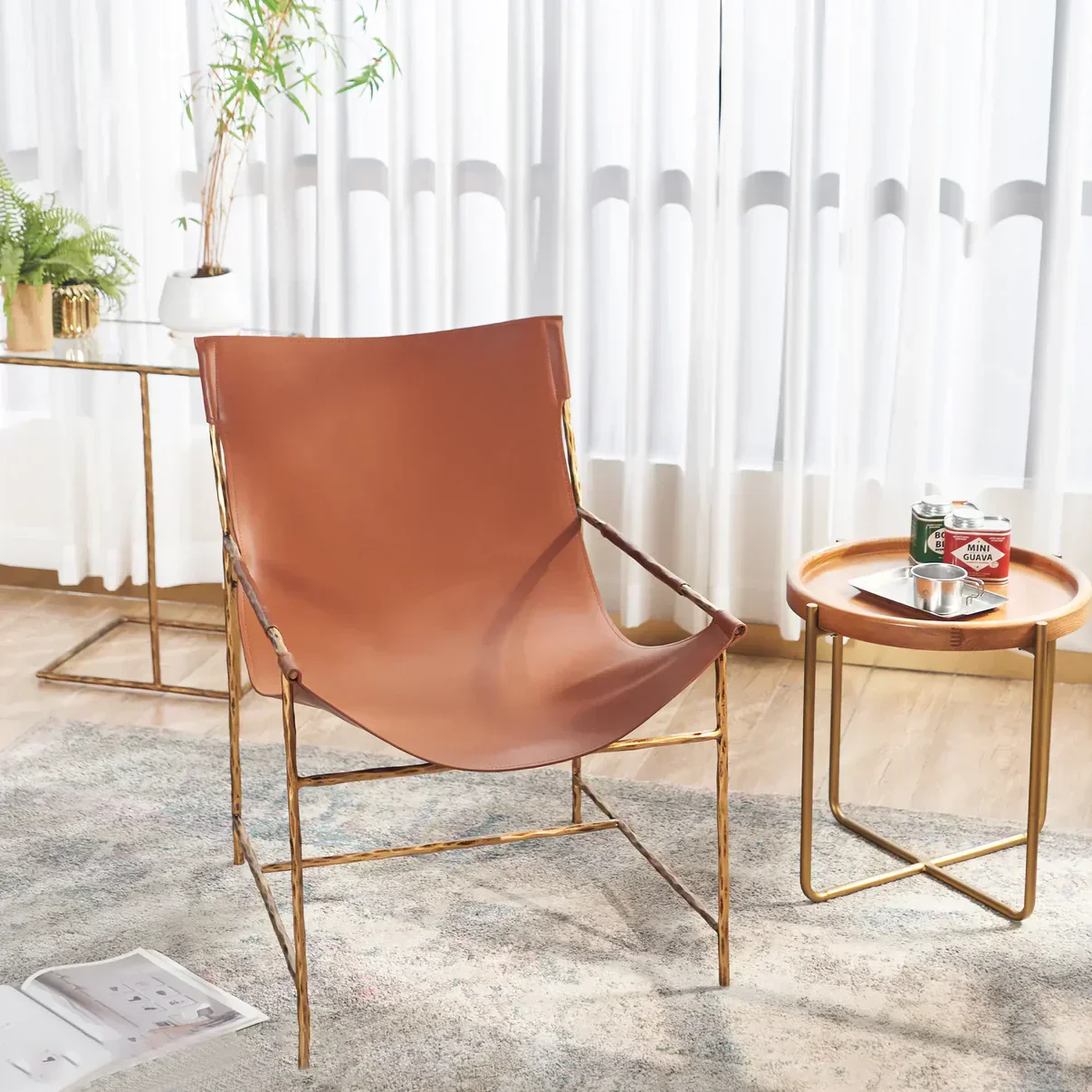 Hand-Forged Metal Brown Leather Lounge Chair - Image 5