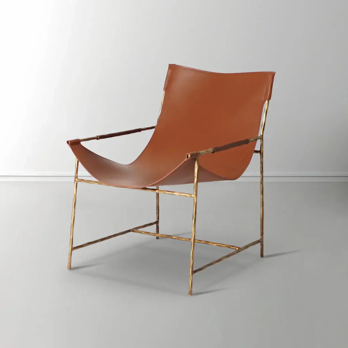 Hand-Forged Metal Brown Leather Lounge Chair - Image 6