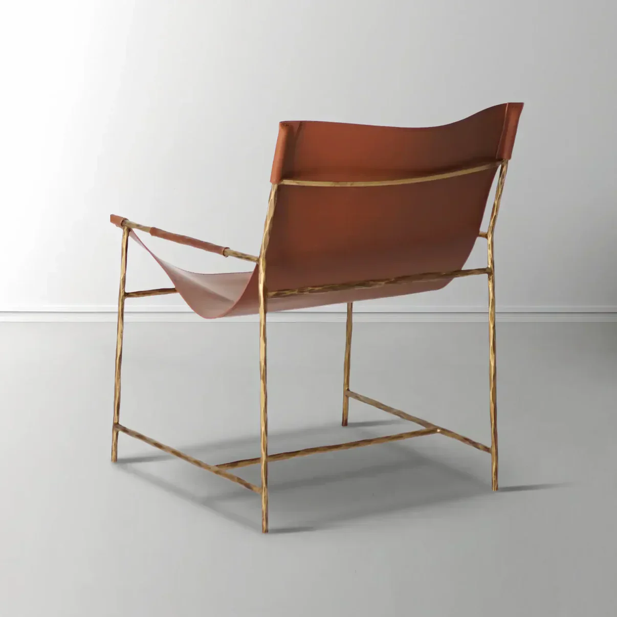 Hand-Forged Metal Brown Leather Lounge Chair - Image 7