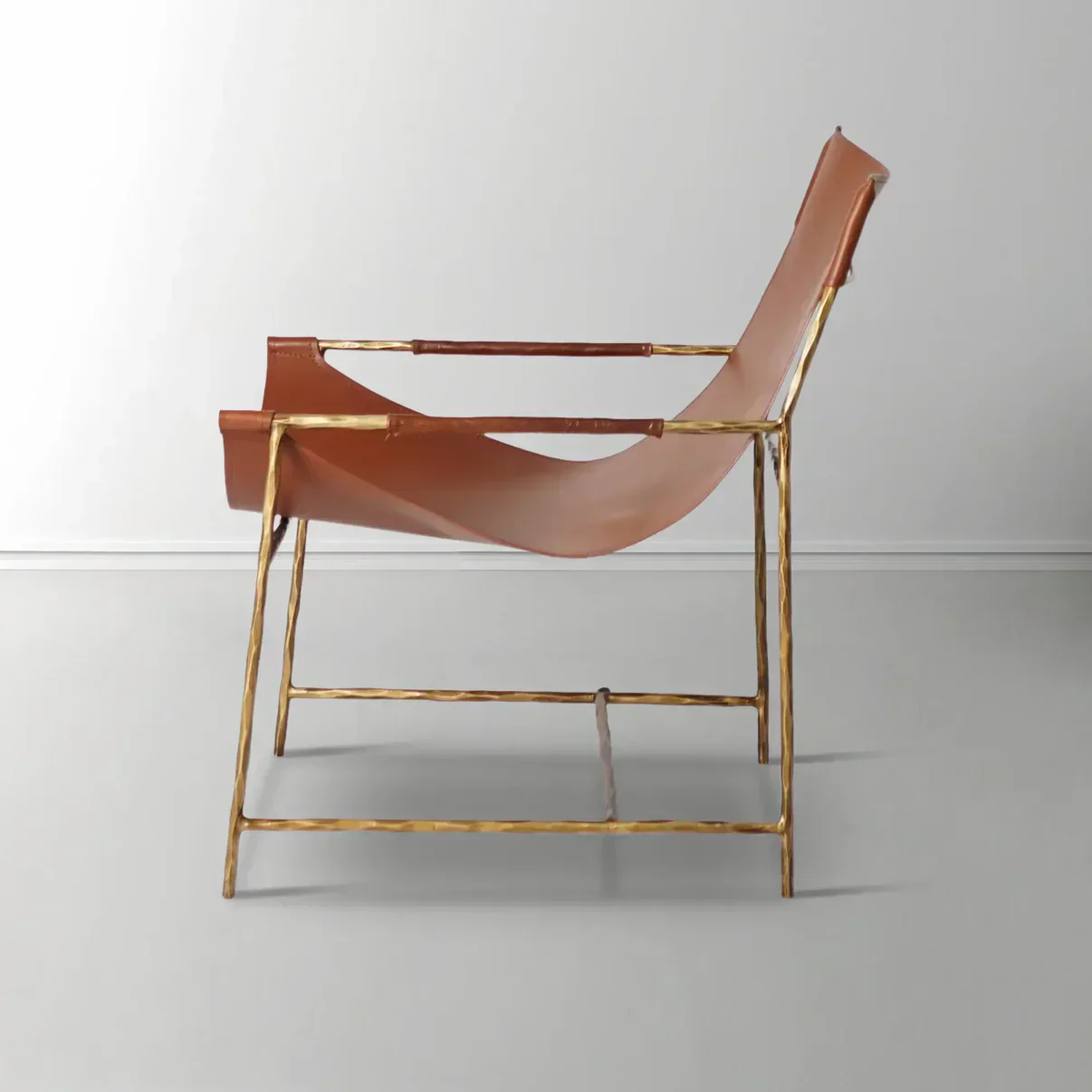 Hand-Forged Metal Brown Leather Lounge Chair - Image 8