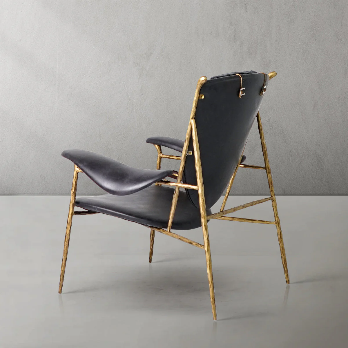 Hand-Forged Metal Enamel Wooden Plate Leather Armchair - Image 11