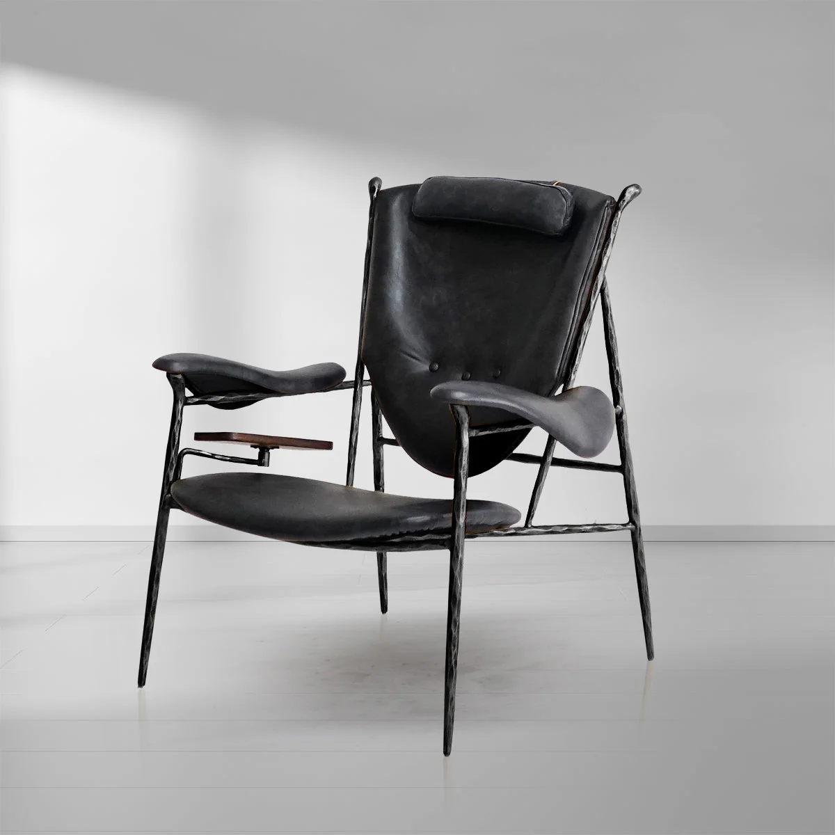 Hand-Forged Metal Enamel Wooden Plate Leather Armchair - Image 15