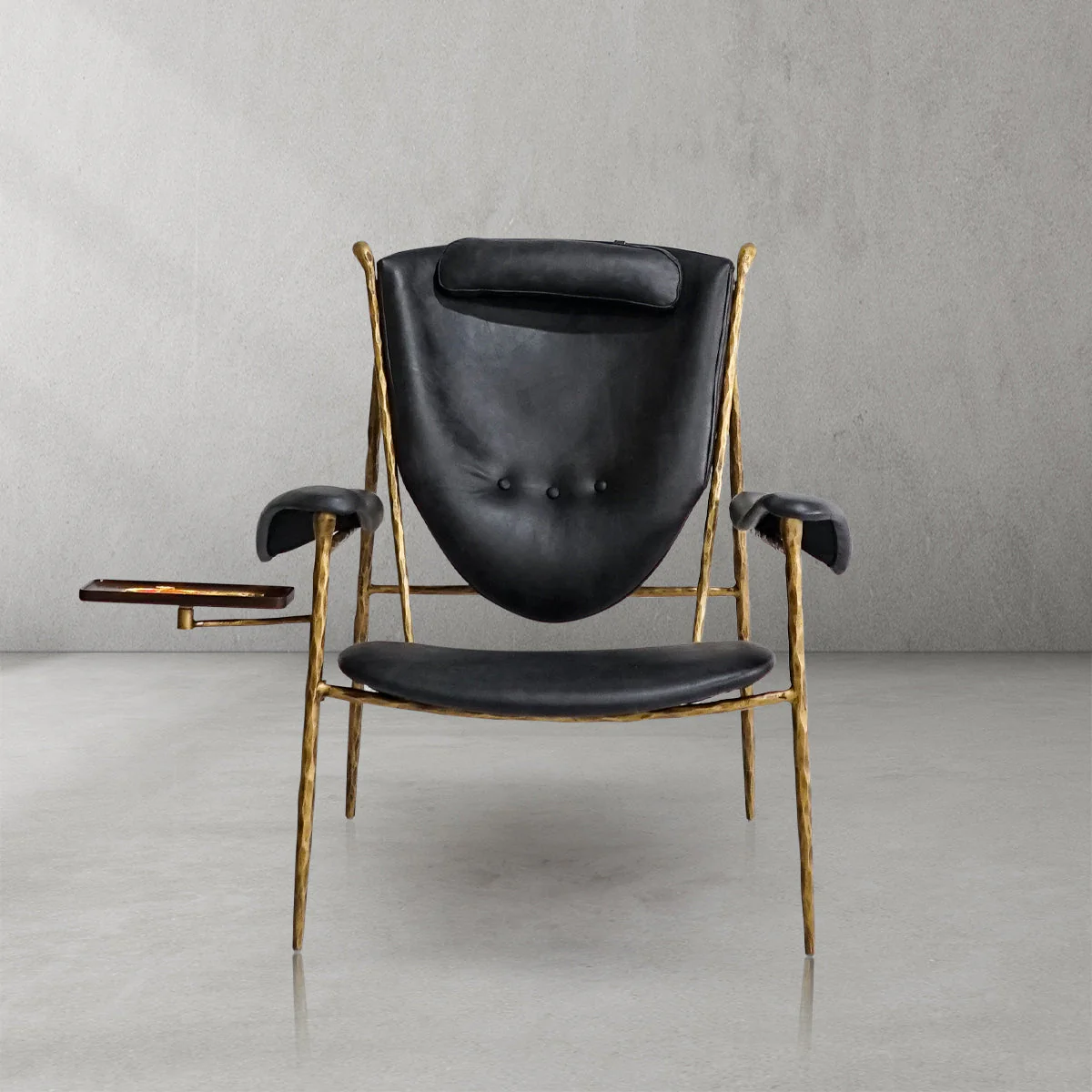 Hand-Forged Metal Enamel Wooden Plate Leather Armchair - Image 6