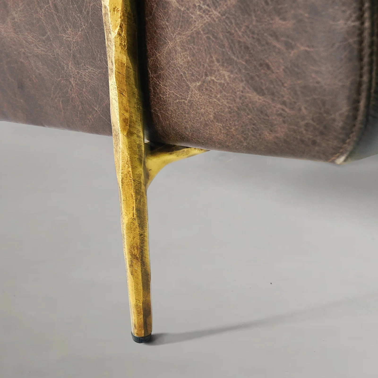 Hand-Forged Metal Genuine Brown Leather Accent Chair - Image 11