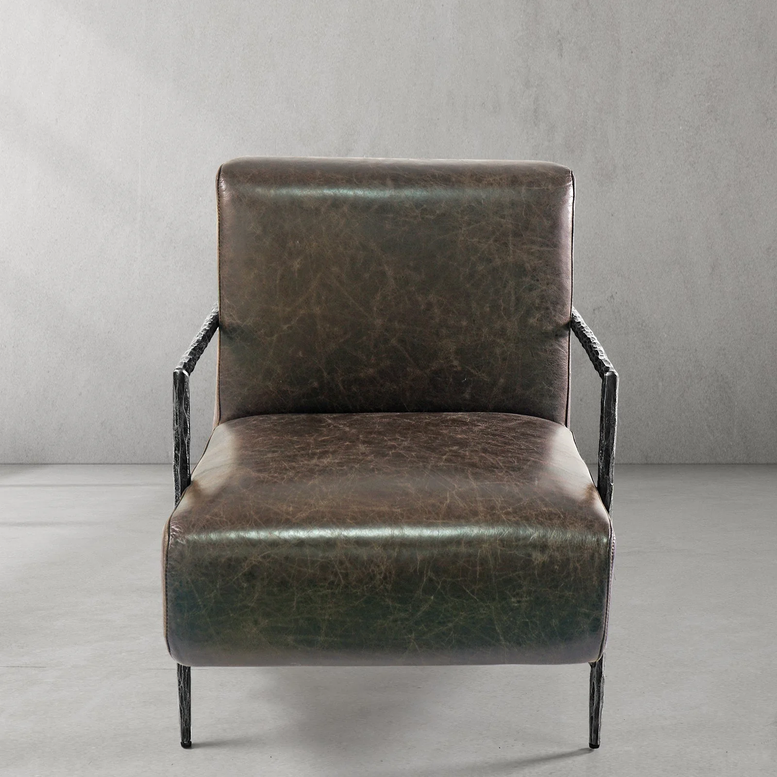 Hand-Forged Metal Genuine Brown Leather Accent Chair - Image 13