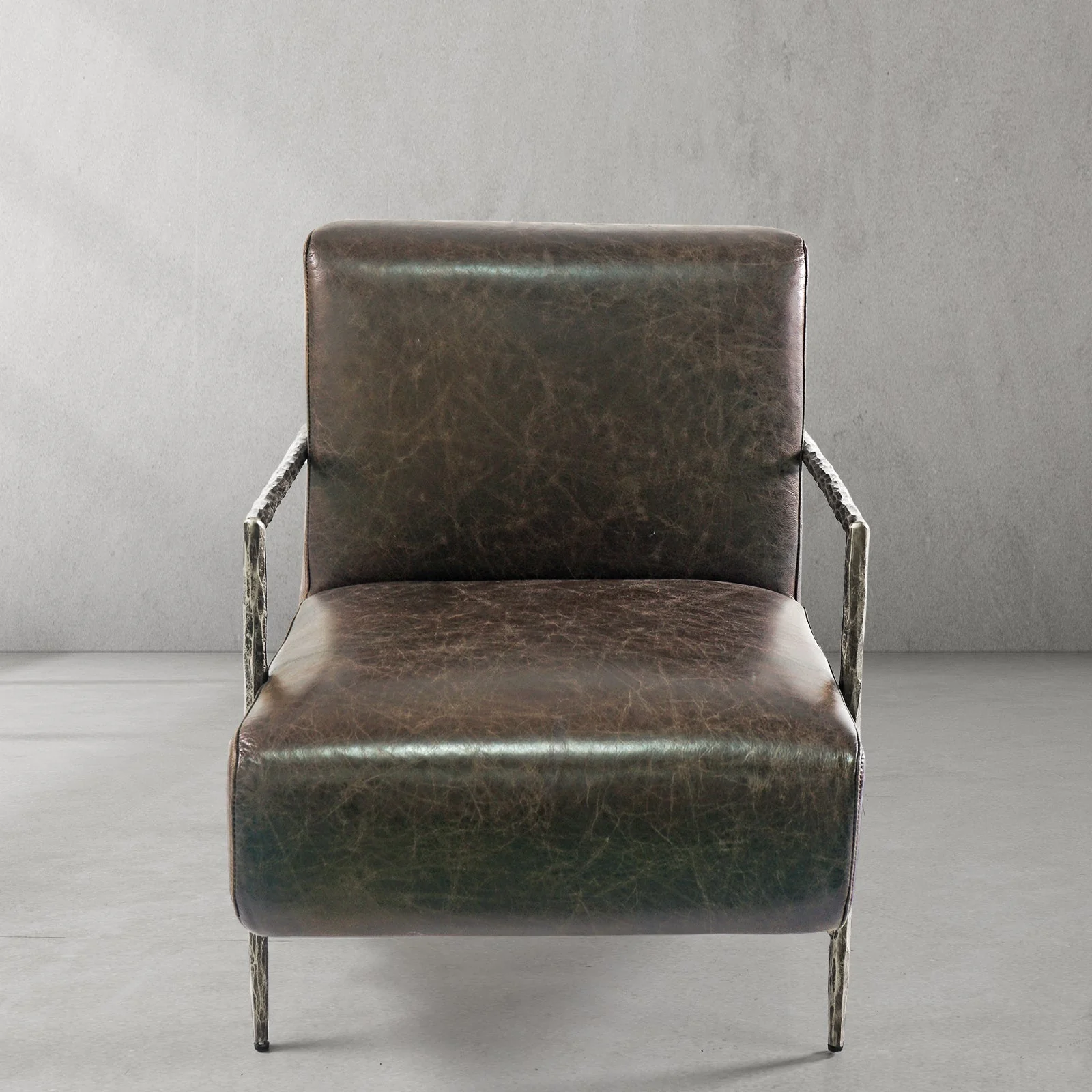 Hand-Forged Metal Genuine Brown Leather Accent Chair - Image 14