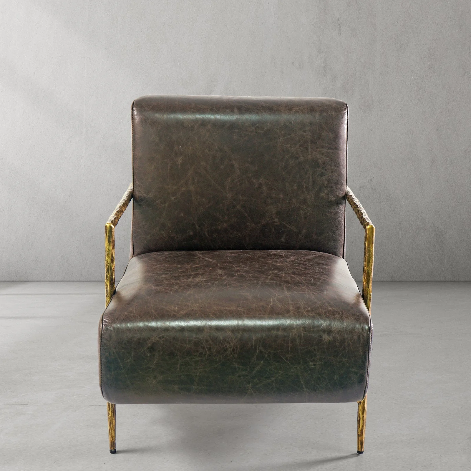 Hand-Forged Metal Genuine Brown Leather Accent Chair - Image 18