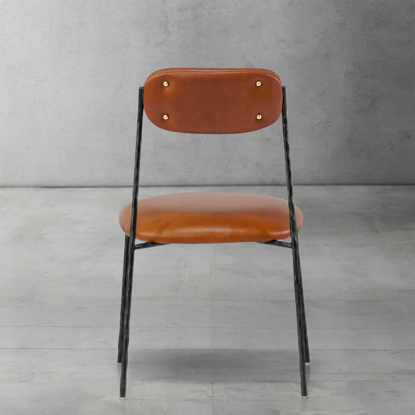 Hand-Forged Metal Genuine Leather Dining Chair - Image 10