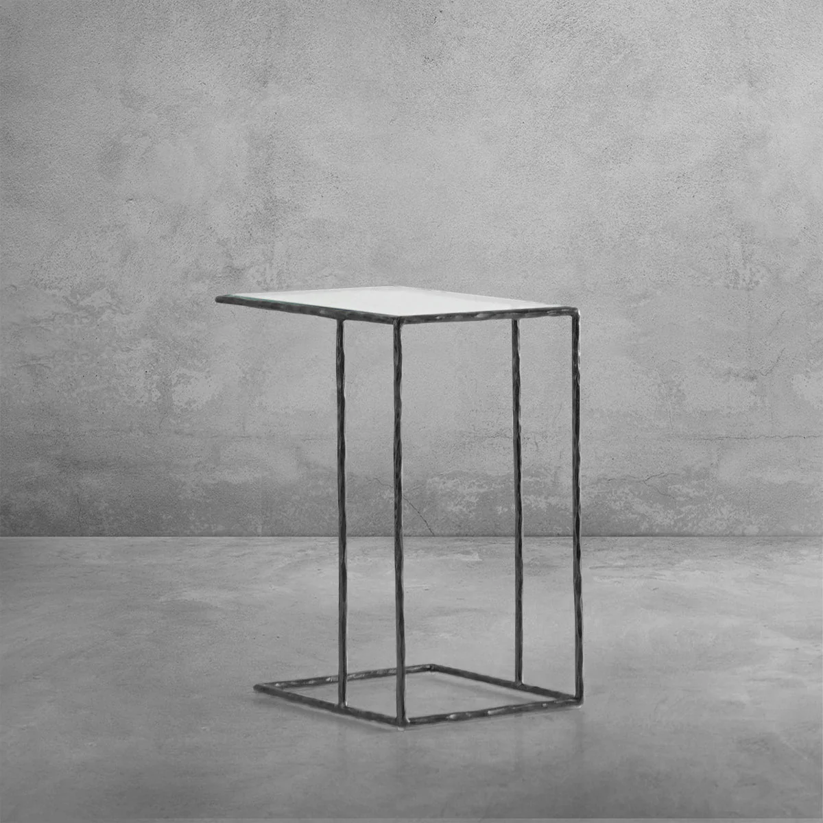 Hand-Forged Metal Glass C-Shaped Side Table - Image 10