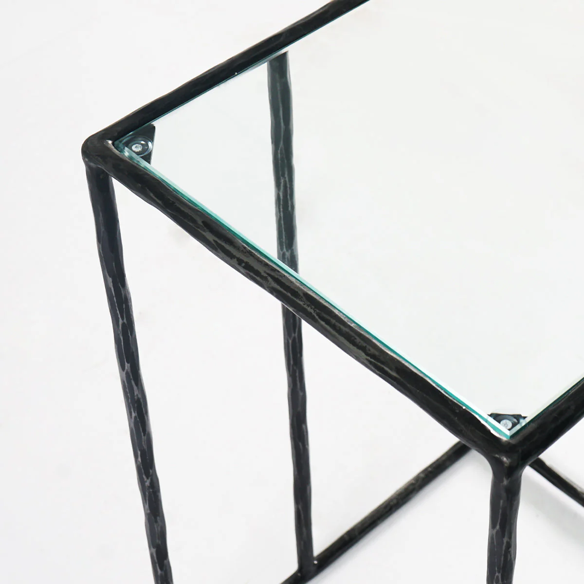 Hand-Forged Metal Glass C-Shaped Side Table - Image 13