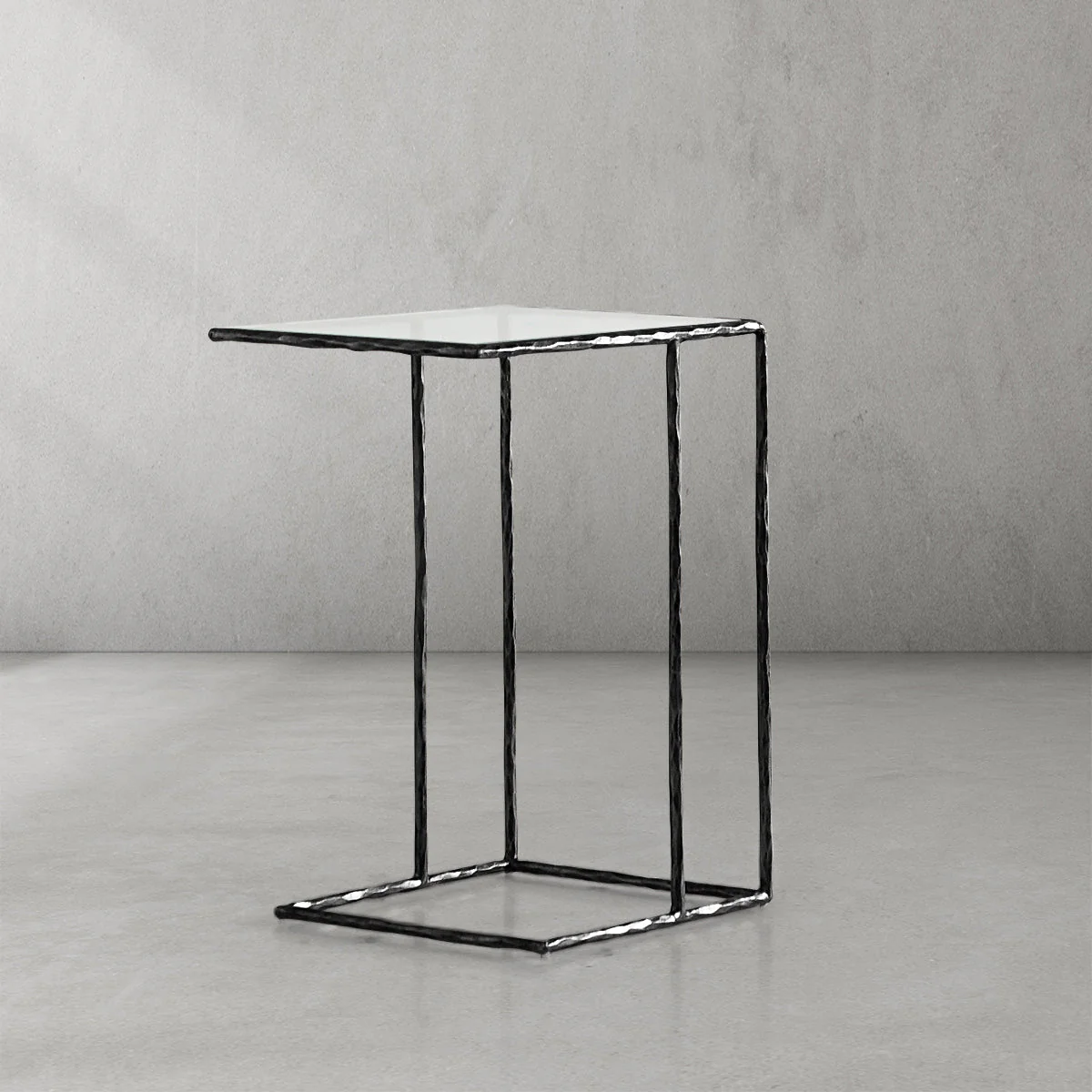 Hand-Forged Metal Glass C-Shaped Side Table - Image 14