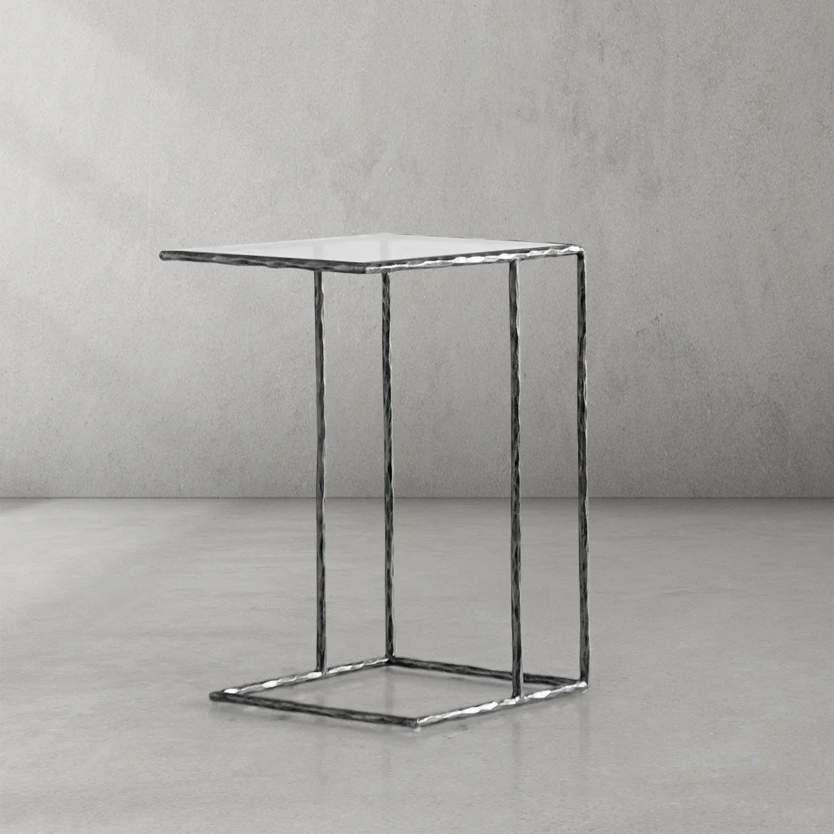 Hand-Forged Metal Glass C-Shaped Side Table - Image 17