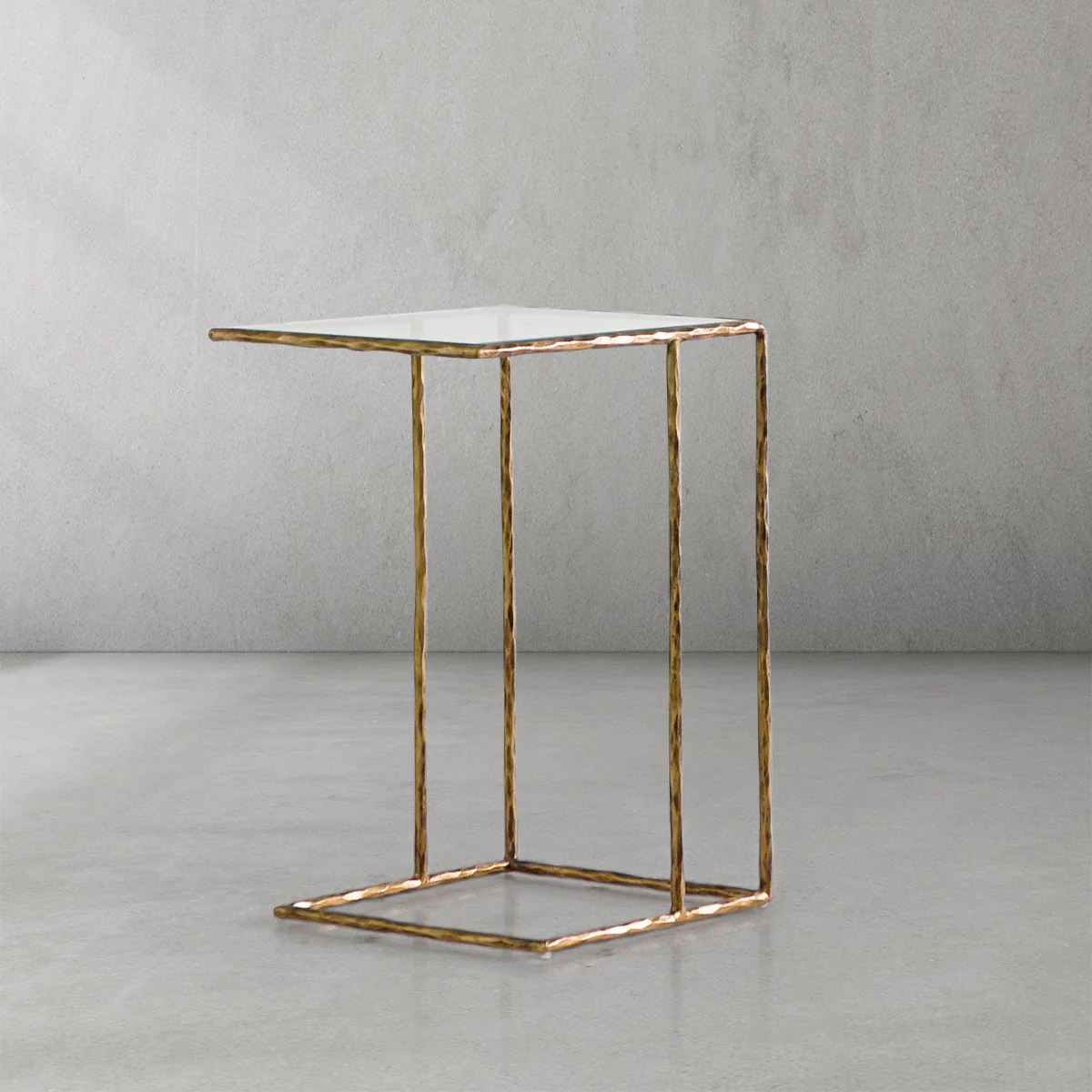 Hand-Forged Metal Glass C-Shaped Side Table - Image 18