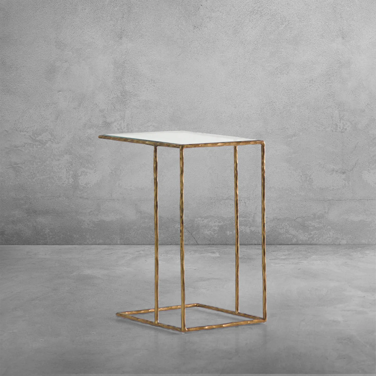 Hand-Forged Metal Glass C-Shaped Side Table - Image 7
