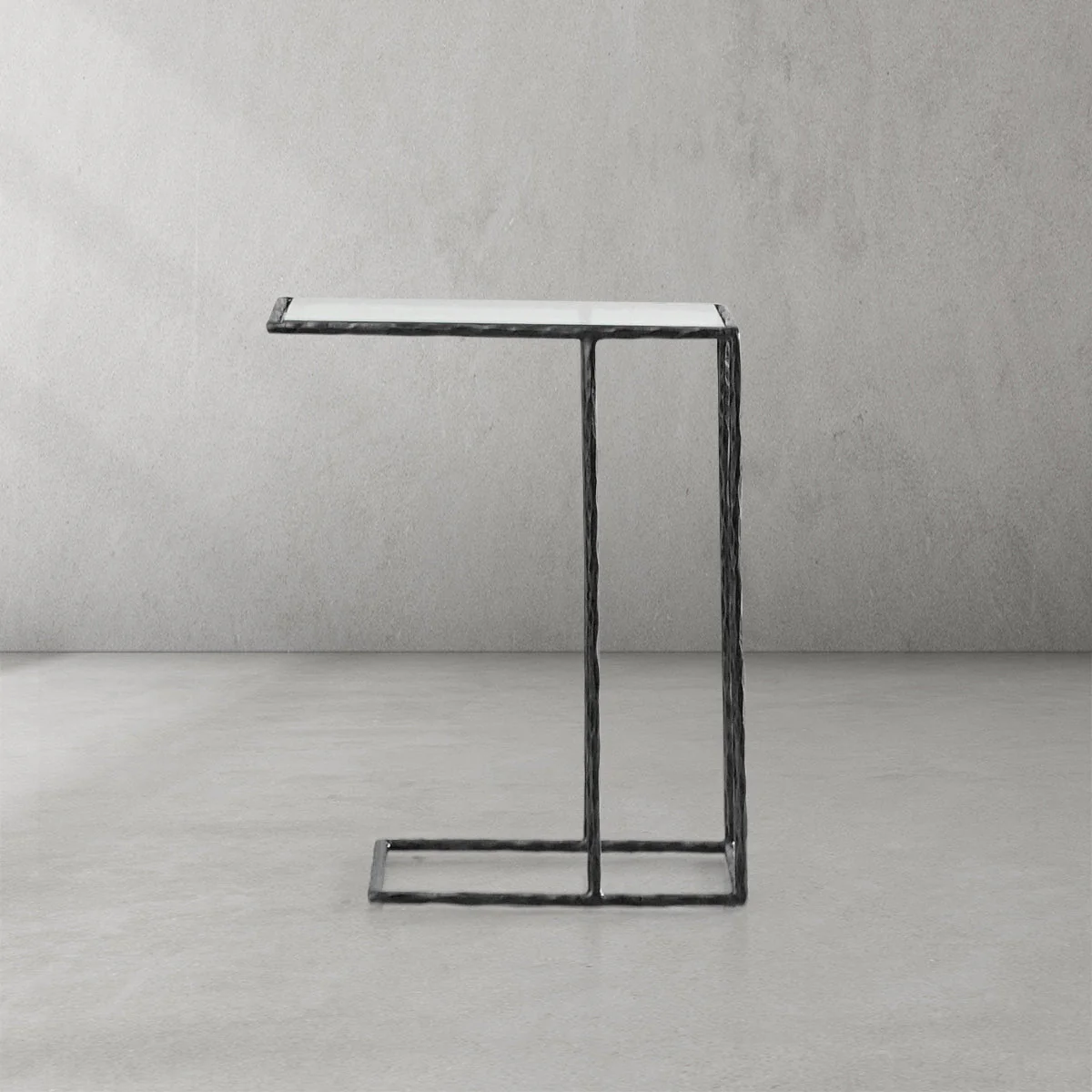 Hand-Forged Metal Glass C-Shaped Side Table - Image 9