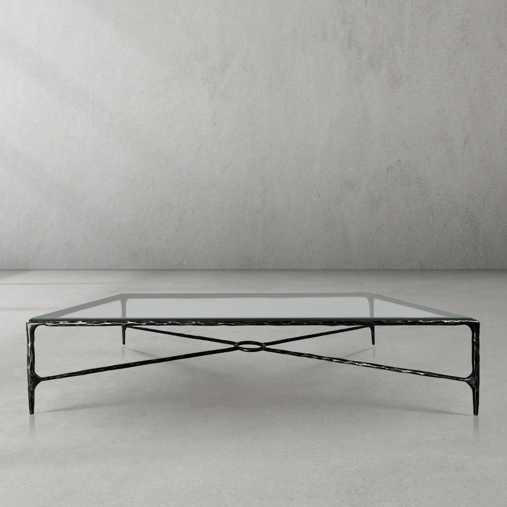 Hand-Forged Metal Rectangle Glass Coffee Table - Image 14