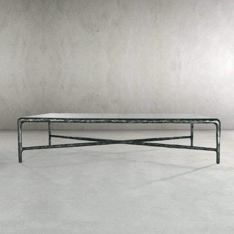 Hand-Forged Metal Rectangle Glass Coffee Table - Image 21