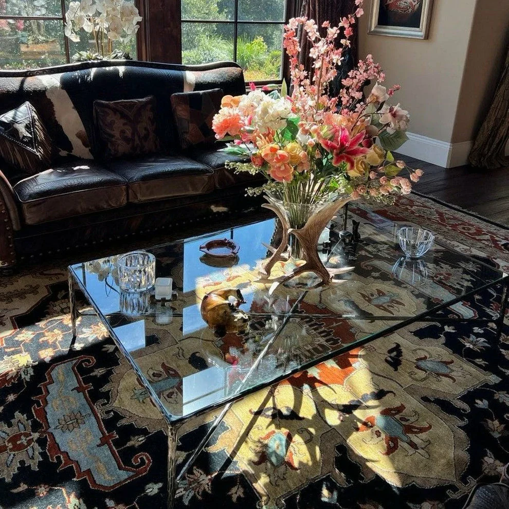 Hand-Forged Metal Rectangle Glass Coffee Table - Image 5