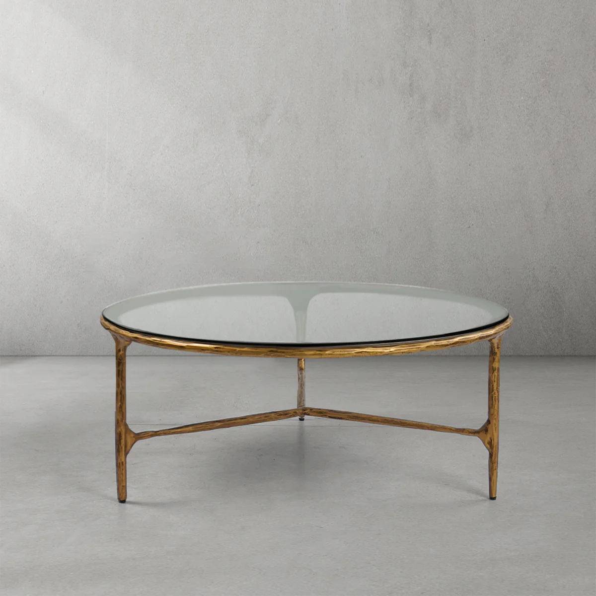 Hand-Forged Metal Glass Round Coffee Table 3 Legs 35" - Image 6