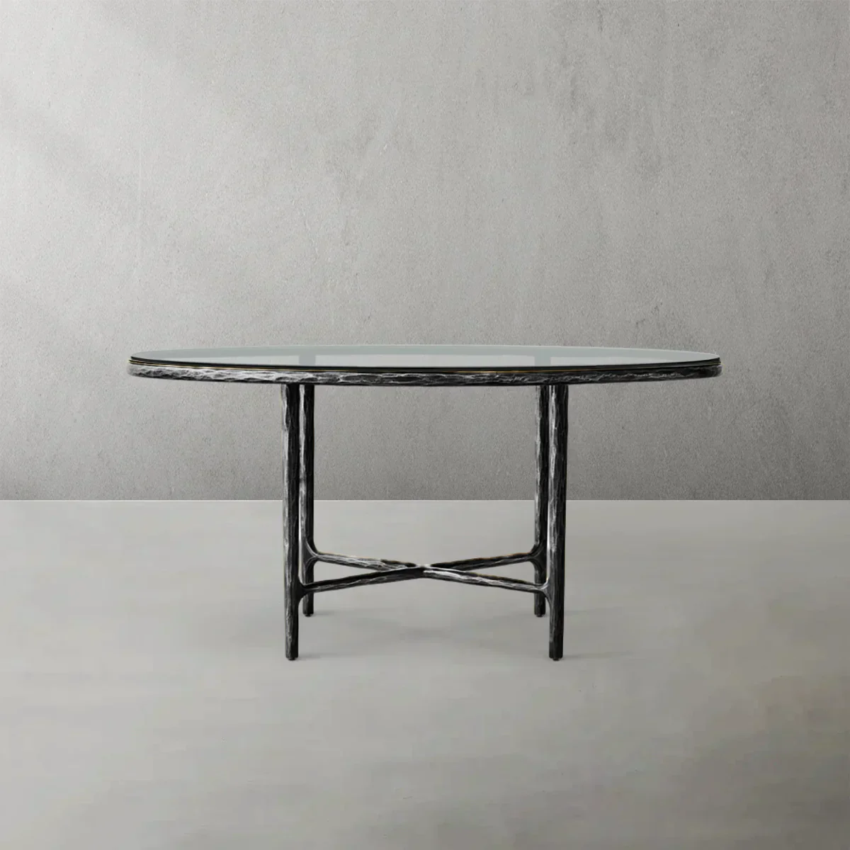 Hand-Forged Metal Glass Round Dining Table - Image 5