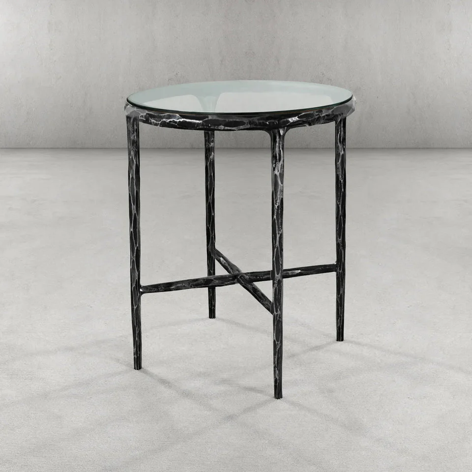 Hand-Forged Metal Glass Round Side Table 18" 22" - Image 12