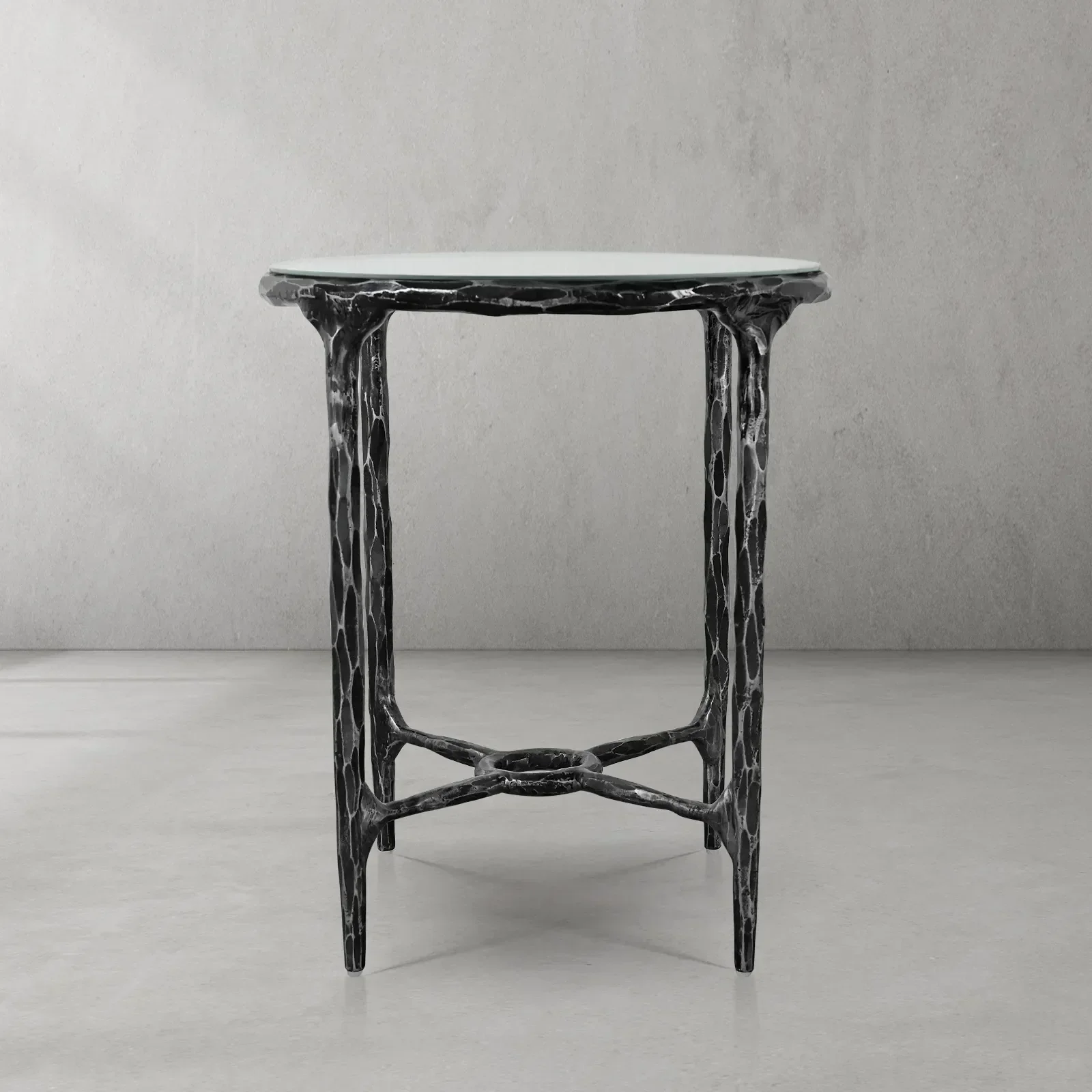 Hand-Forged Metal Glass Round Side Table 18" 22" - Image 3