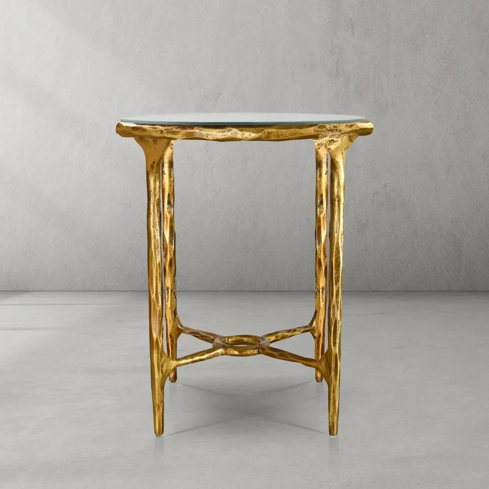 Hand-Forged Metal Glass Round Side Table 18" 22" - Image 4