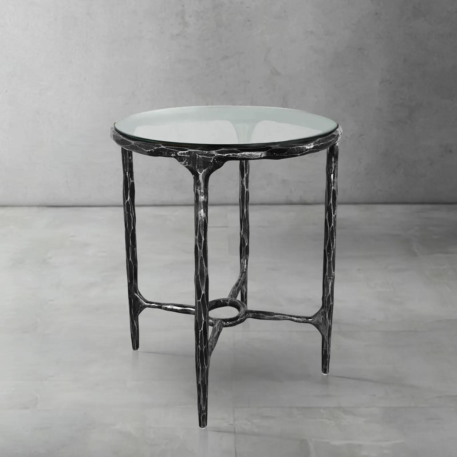 Hand-Forged Metal Glass Round Side Table 18" 22" - Image 7
