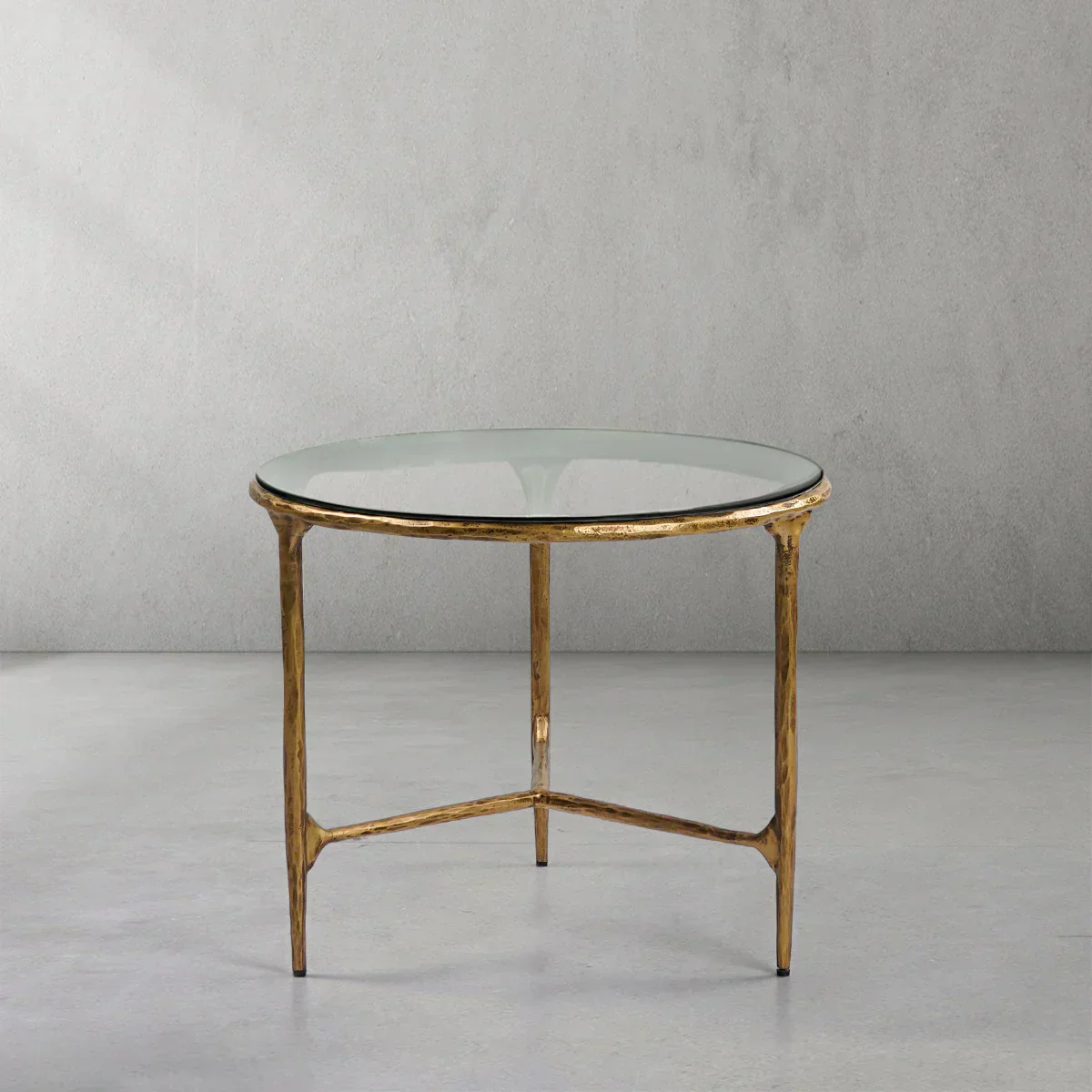 Hand-Forged Metal Glass Round Side Table 3 Leg 24"D - Image 3