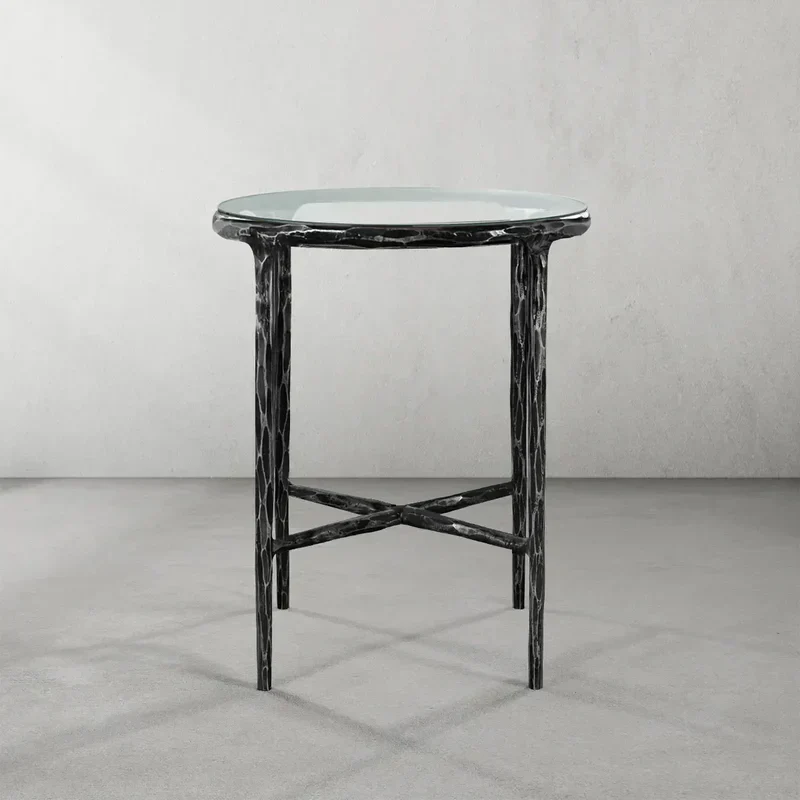 Hand-Forged Metal Glass Round Side Table 3 Leg 24"D - Image 6